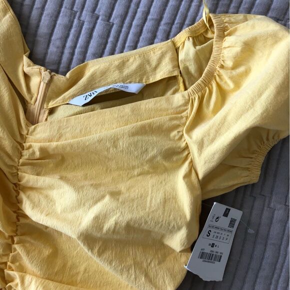 Zara NWT Ruched Dress in Yellow size S Small Bloggers Favorite - Picture 12 of 12